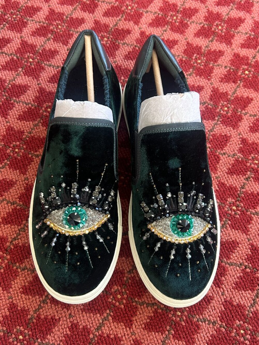 NWT Kurt Geiger London Velvet Embellished‎ Evil Eye Slip On Sneakers Shoes Women